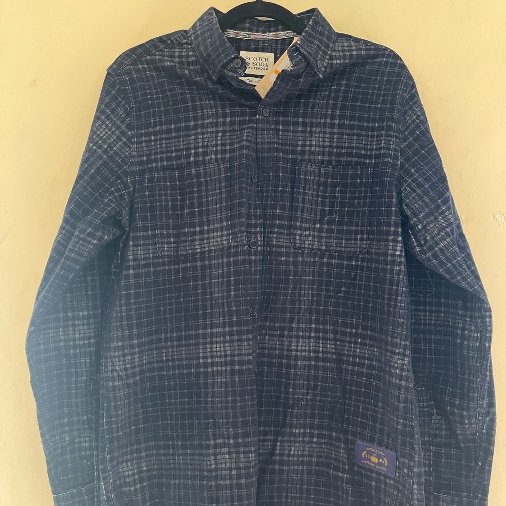Scotch and Soda Navy Plaid Button-Up Shirt